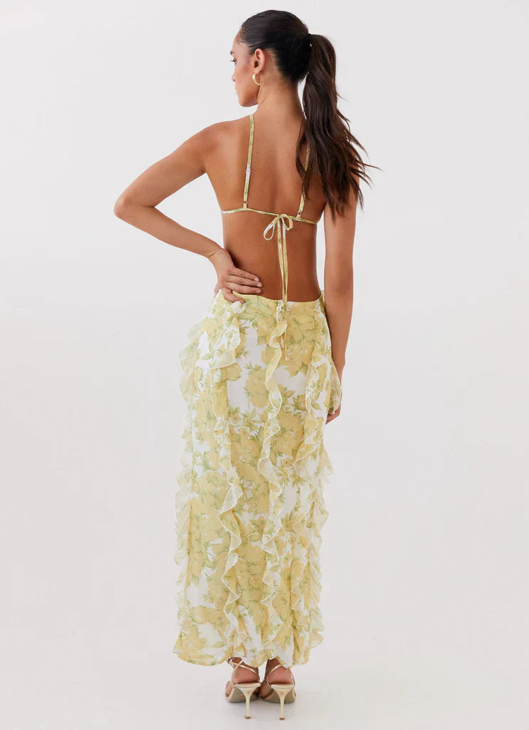 Golden Mirage Ruffle Dress