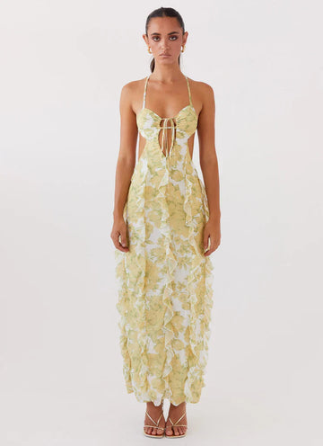 Golden Mirage Ruffle Dress