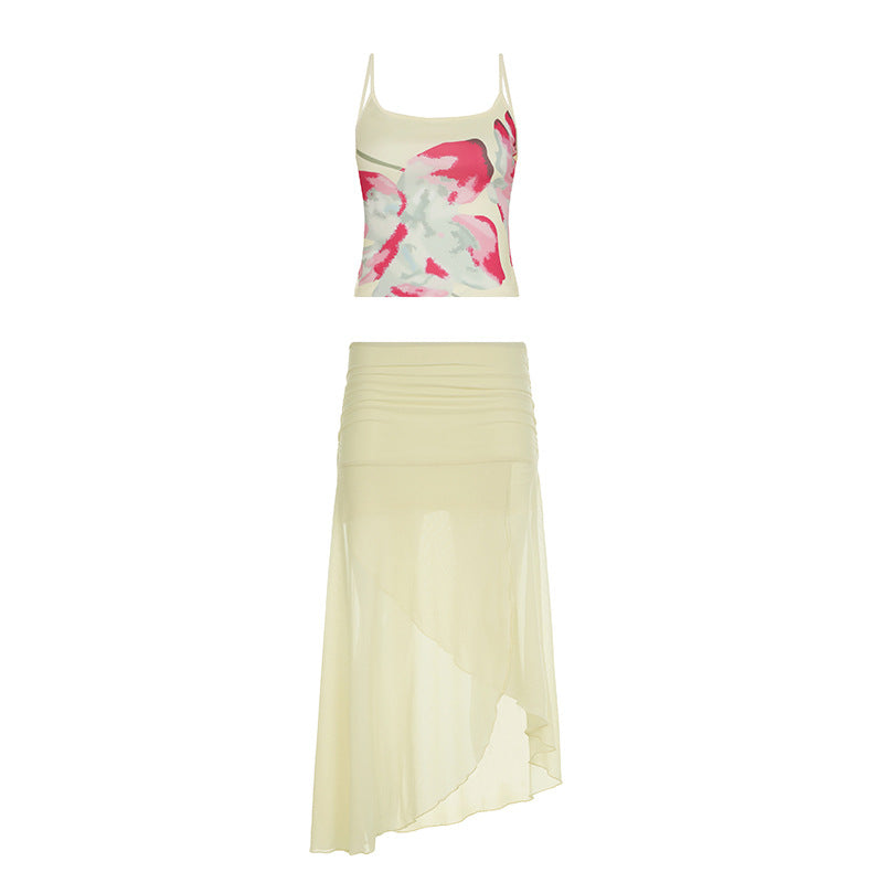 Kenia Floral Print Mesh Two Piece Set