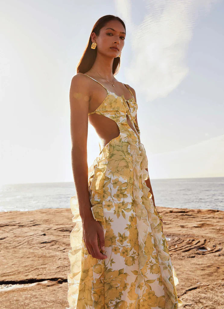 Golden Mirage Ruffle Dress