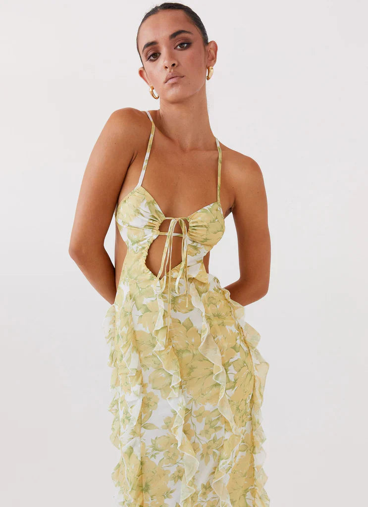 Golden Mirage Ruffle Dress